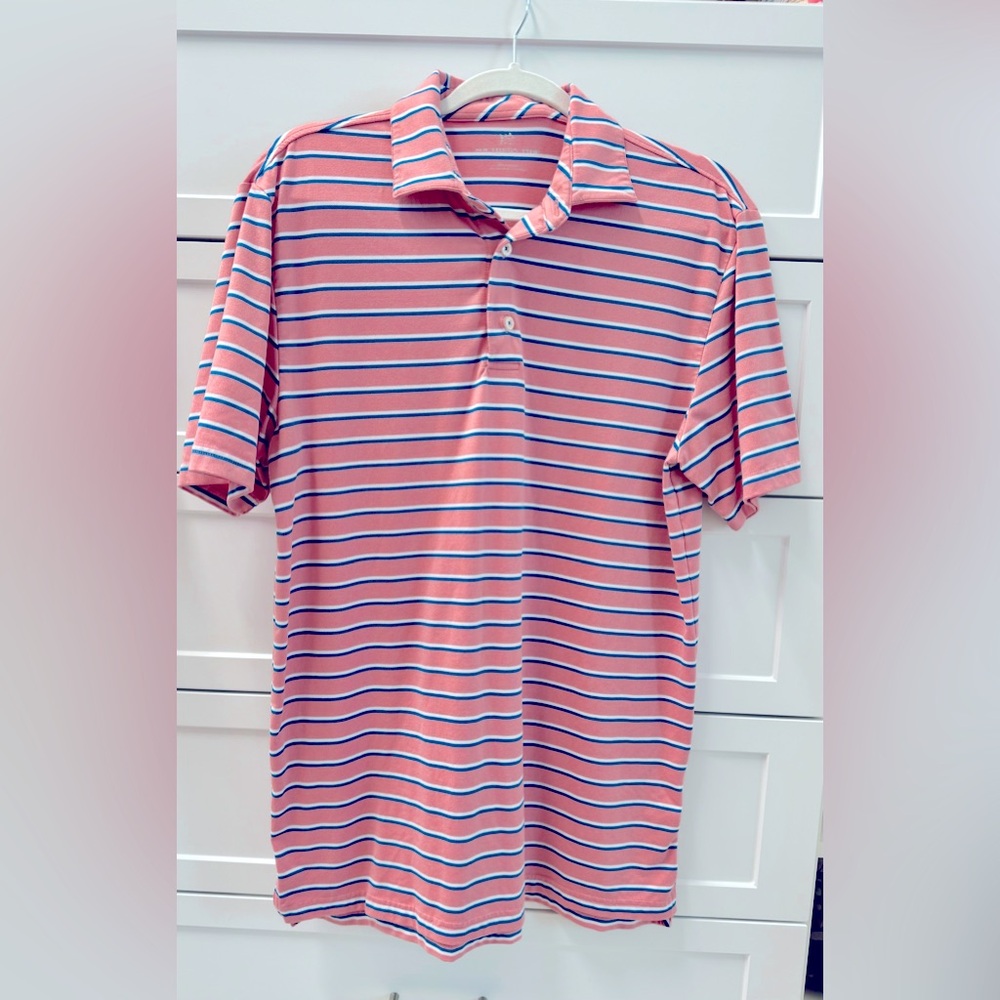 Southern Tide T3 Heather Citrus Punch Short Sleeve Ryder Striped Polo Shirt